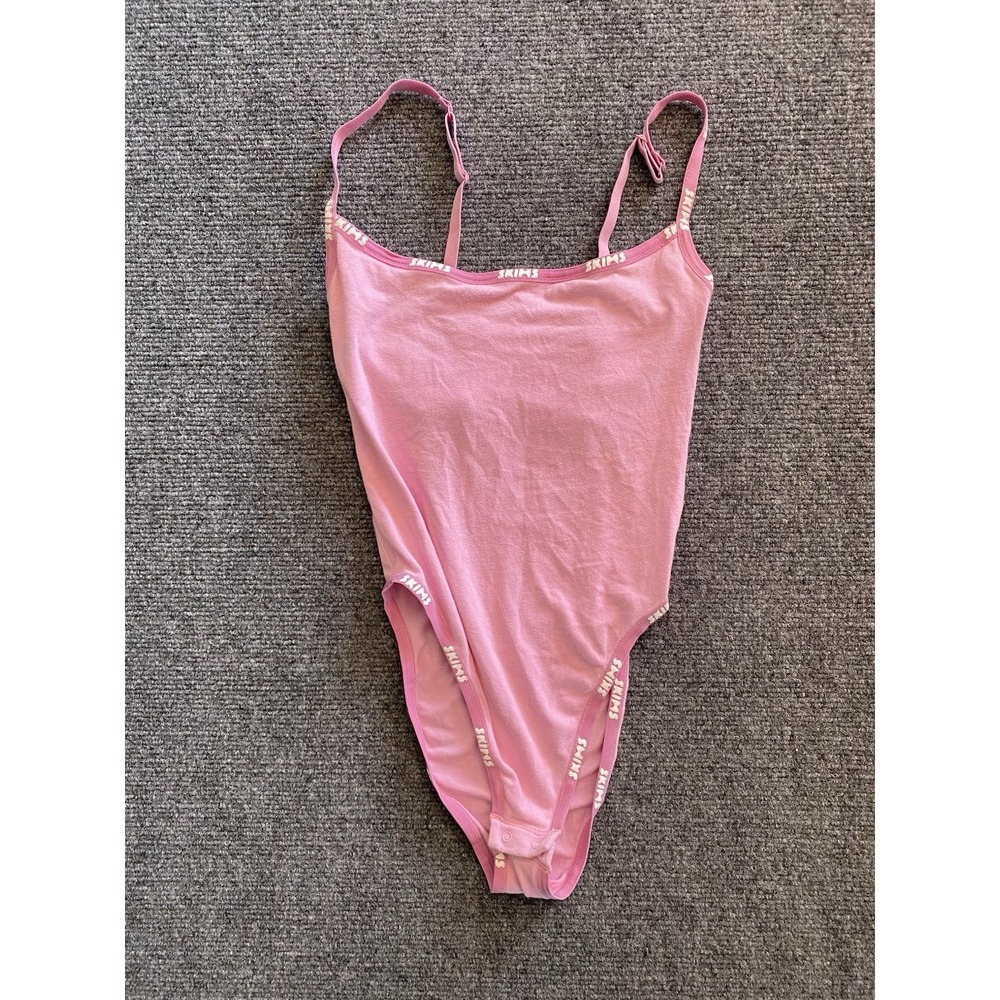 Skims Fits Everybody Pink Thong Bodysuit Spaghetti Straps Size XS